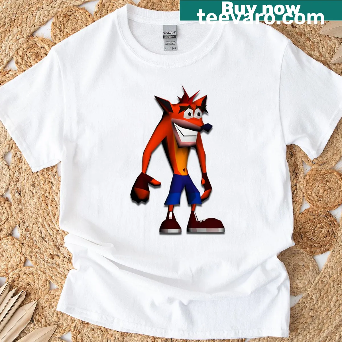 T-shirt featuring a design inspired by the classic Crash Bandicoot from the PS1. — on a men's t-shirt