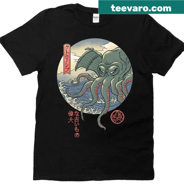 Intricate Ukiyo-e style Cthulhu graphic t-shirt
