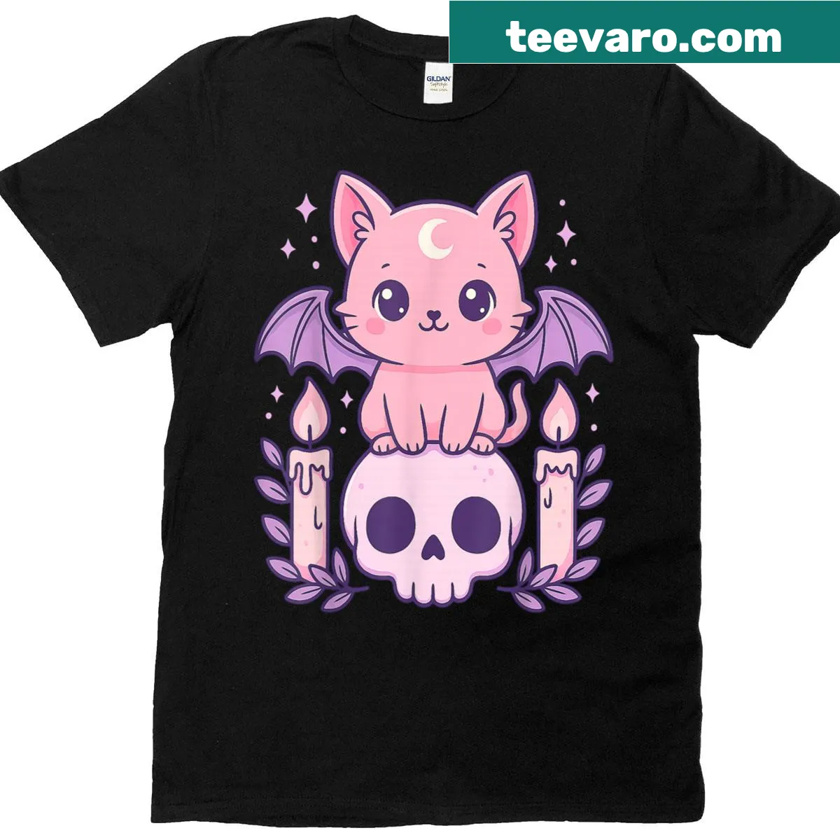 T-shirt with a cute cat bat skull design suitable for all ages — on a men's t-shirt