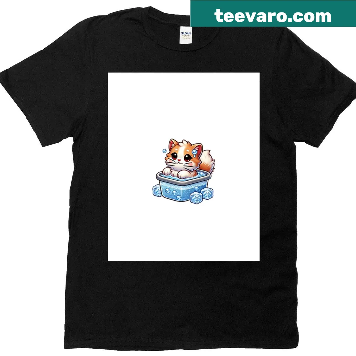 Funny T-shirt featuring a cat in an ice bath graphic — on a men's t-shirt