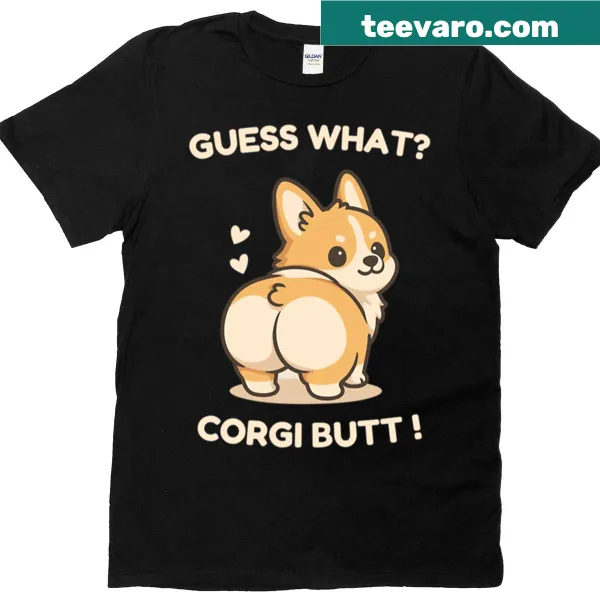 Kawaii corgi butt illustration with 'Guess What Corgi Butt' text