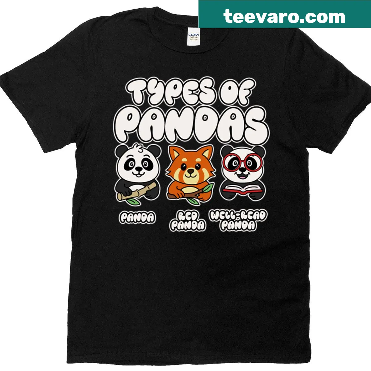 Adorable panda reading a book graphic on a humorous tee for book lovers — on a men's t-shirt