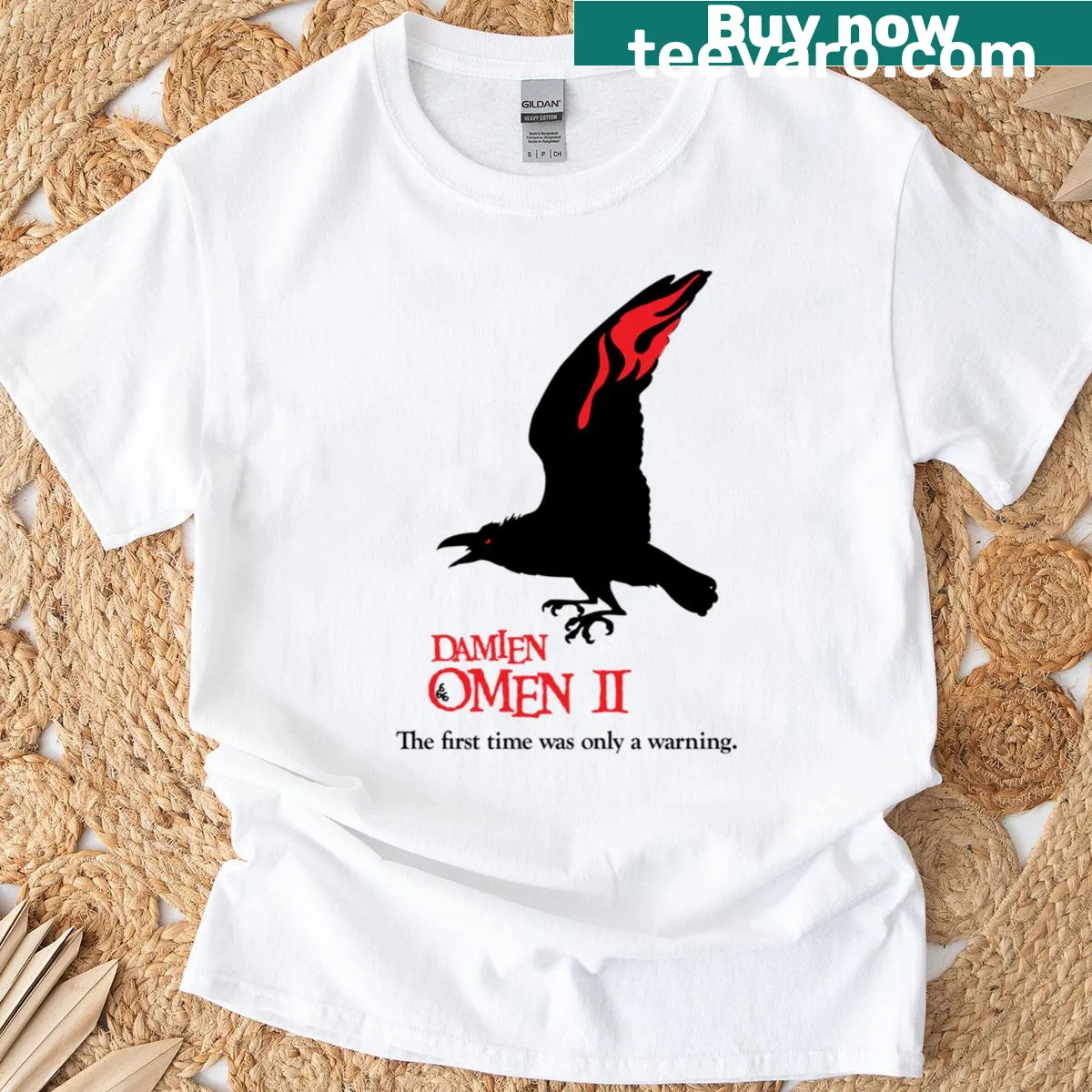 Damien Omen II graphic on T-shirt — on a men's t-shirt