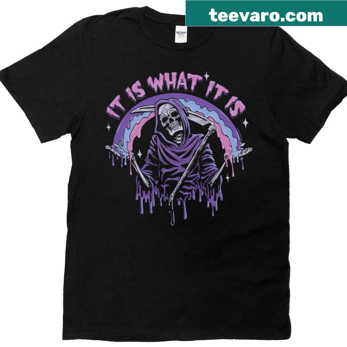 Grim reaper illustration with a drip effect on a t-shirt — on a men's t-shirt