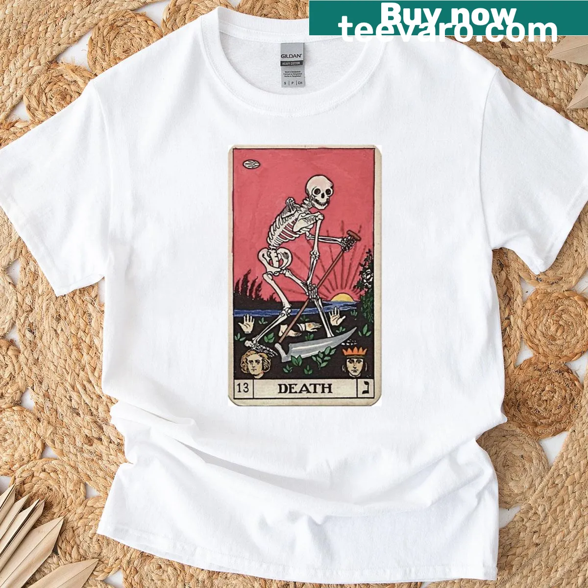 Tarot-inspired Death card graphic on an active T-shirt — on a men's t-shirt