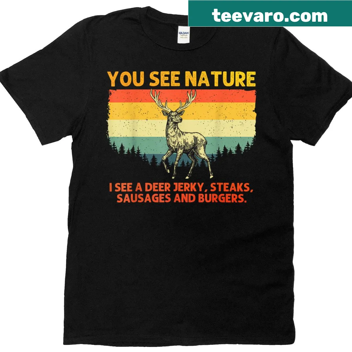 Artistic deer hunting shirt for men and women featuring deer in nature. — on a men's t-shirt