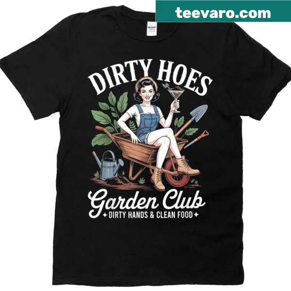 Whimsical garden-themed t-shirt with humorous text