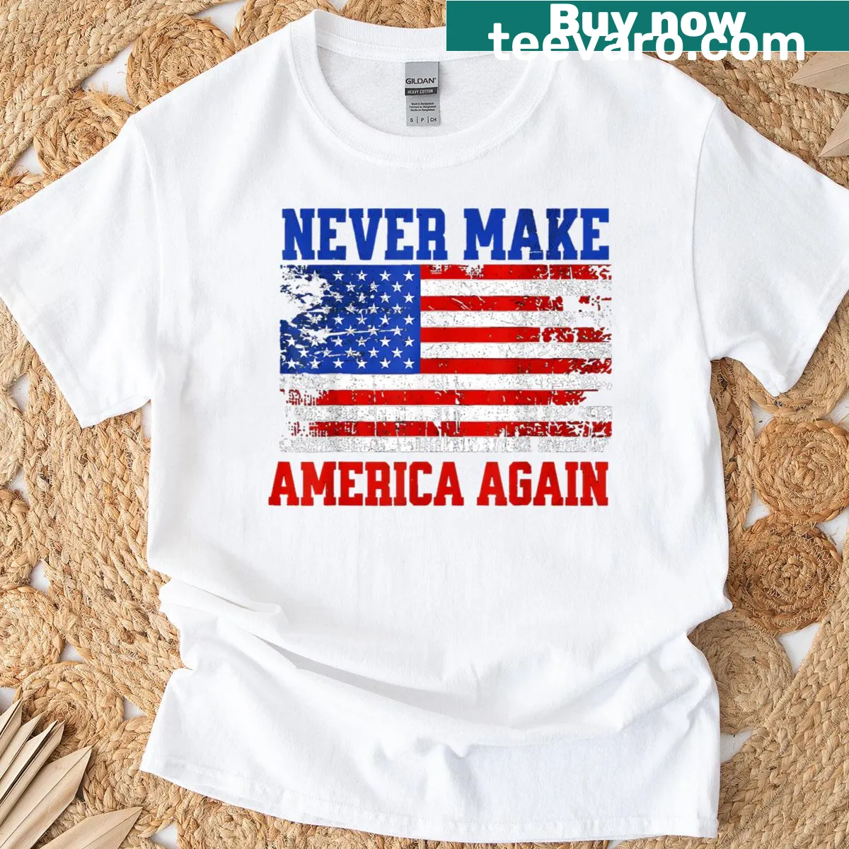 Distressed USA flag graphic on a vintage-style T-shirt — on a men's t-shirt
