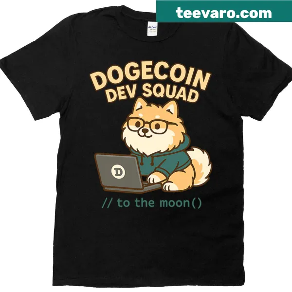 Dogecoin Dev Squad humorous T-shirt with playful text