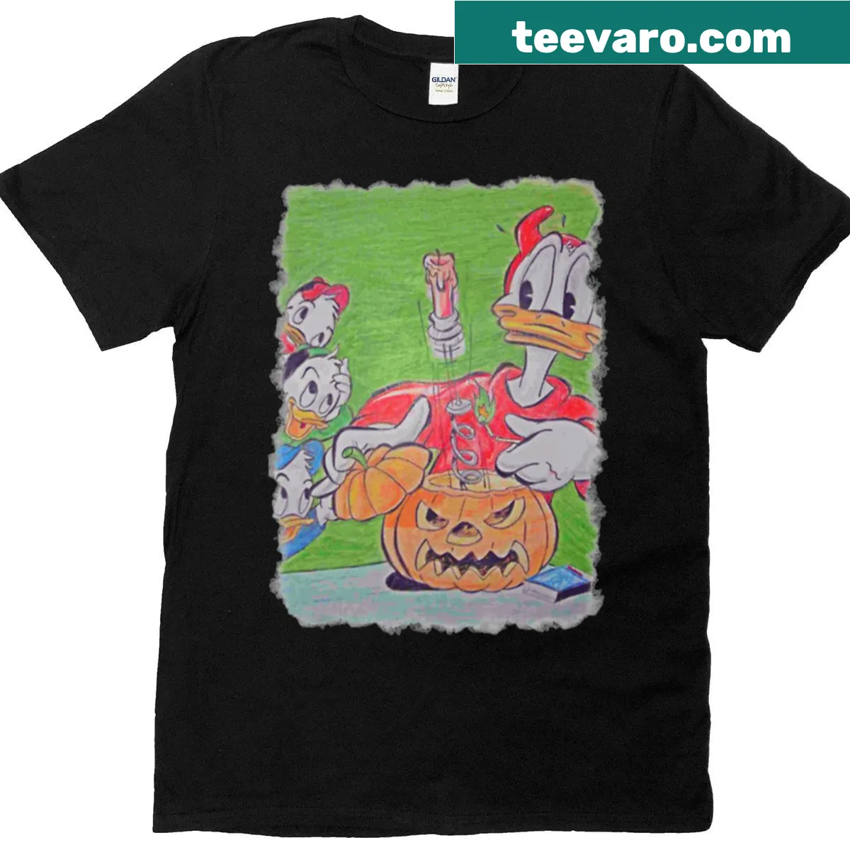 Oversized t-shirt featuring Donald Duck in a Halloween design — on a men's t-shirt