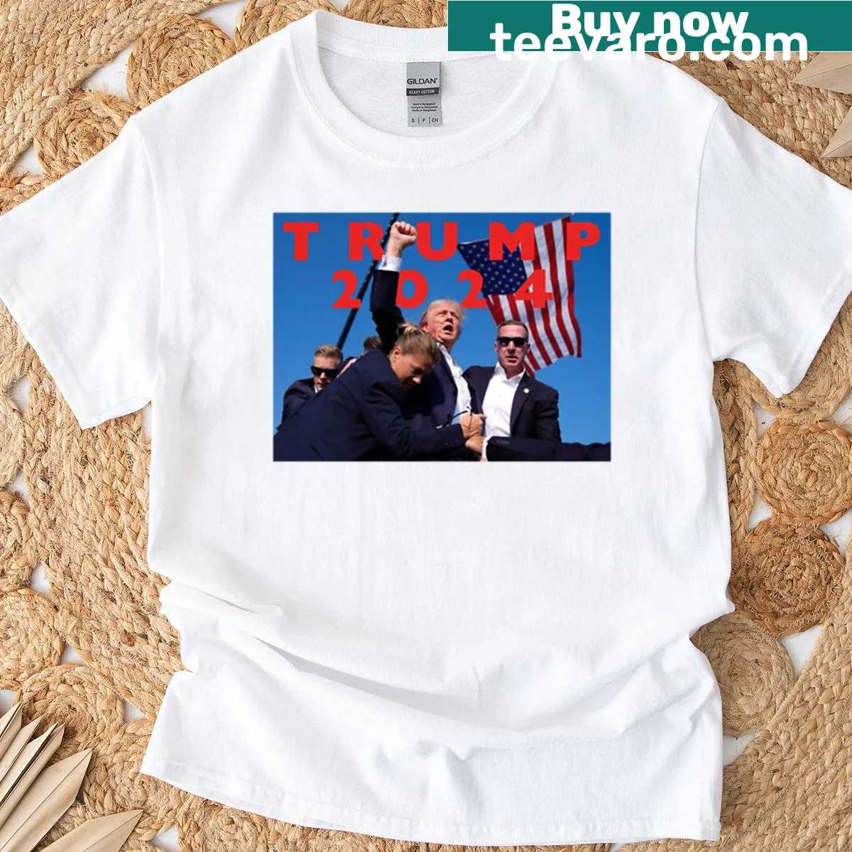 T-shirt featuring bold graphics supporting Trump for 2024. — on a men's t-shirt
