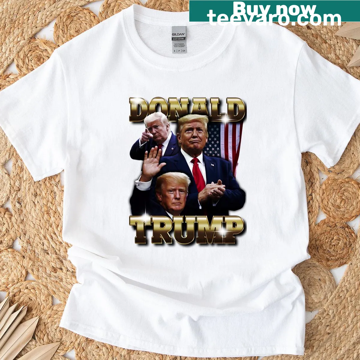 90s style bootleg T-shirt featuring Donald Trump — on a men's t-shirt