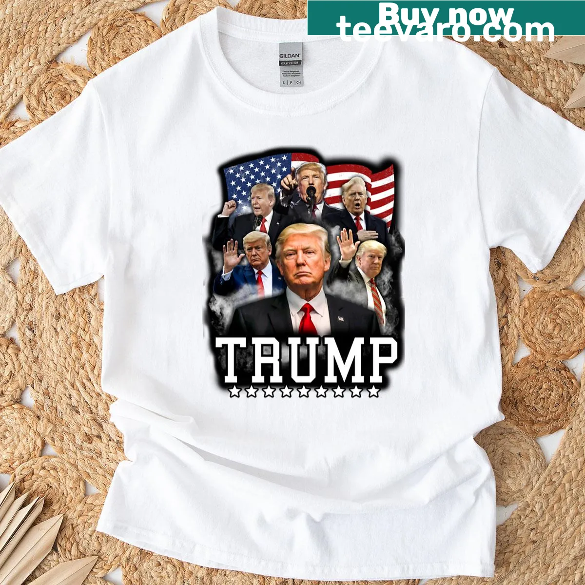 Bold typography declaring Trump as a Great American Warrior — on a men's t-shirt