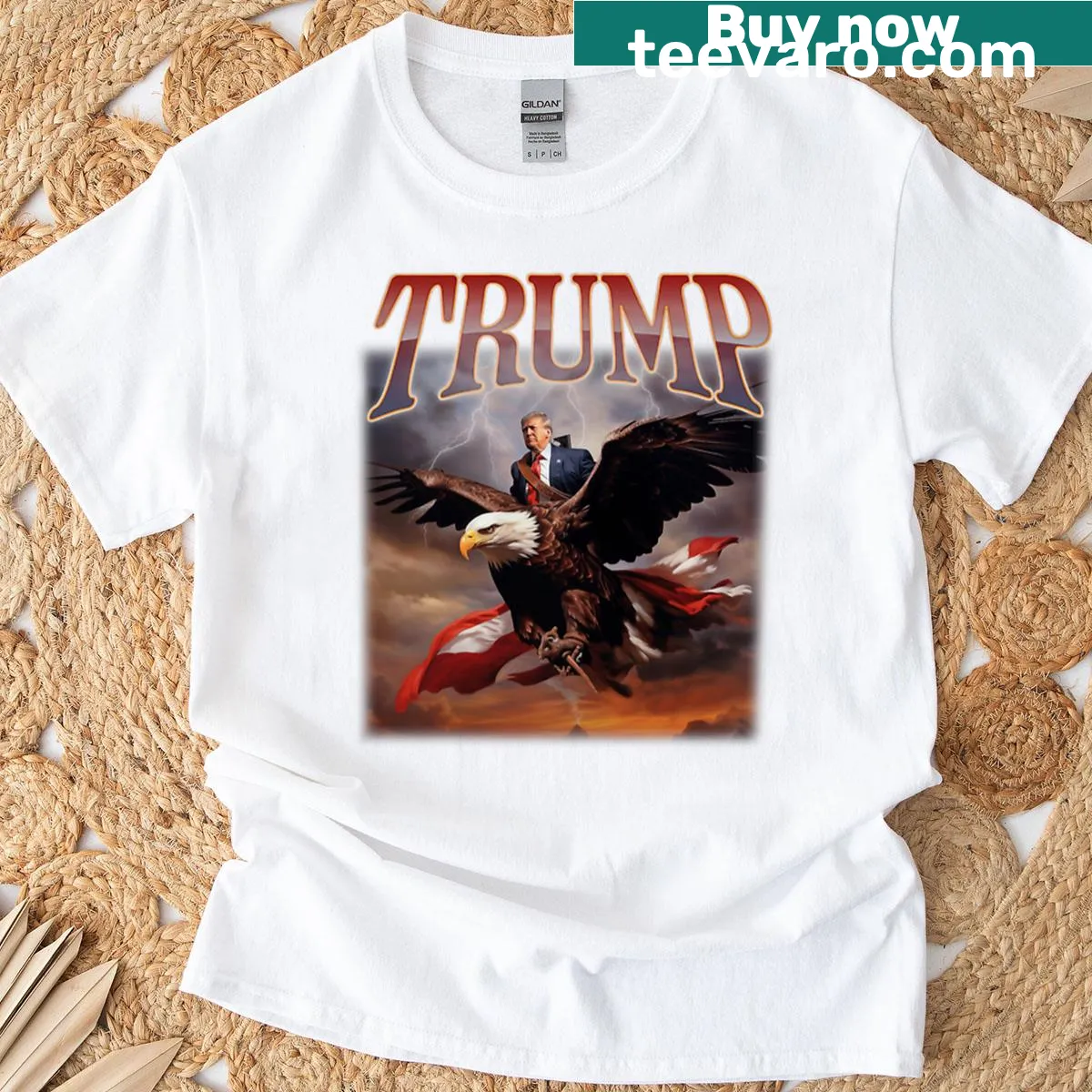 Patriotic T-shirt with eagle and political slogan for 2024 campaign — on a men's t-shirt