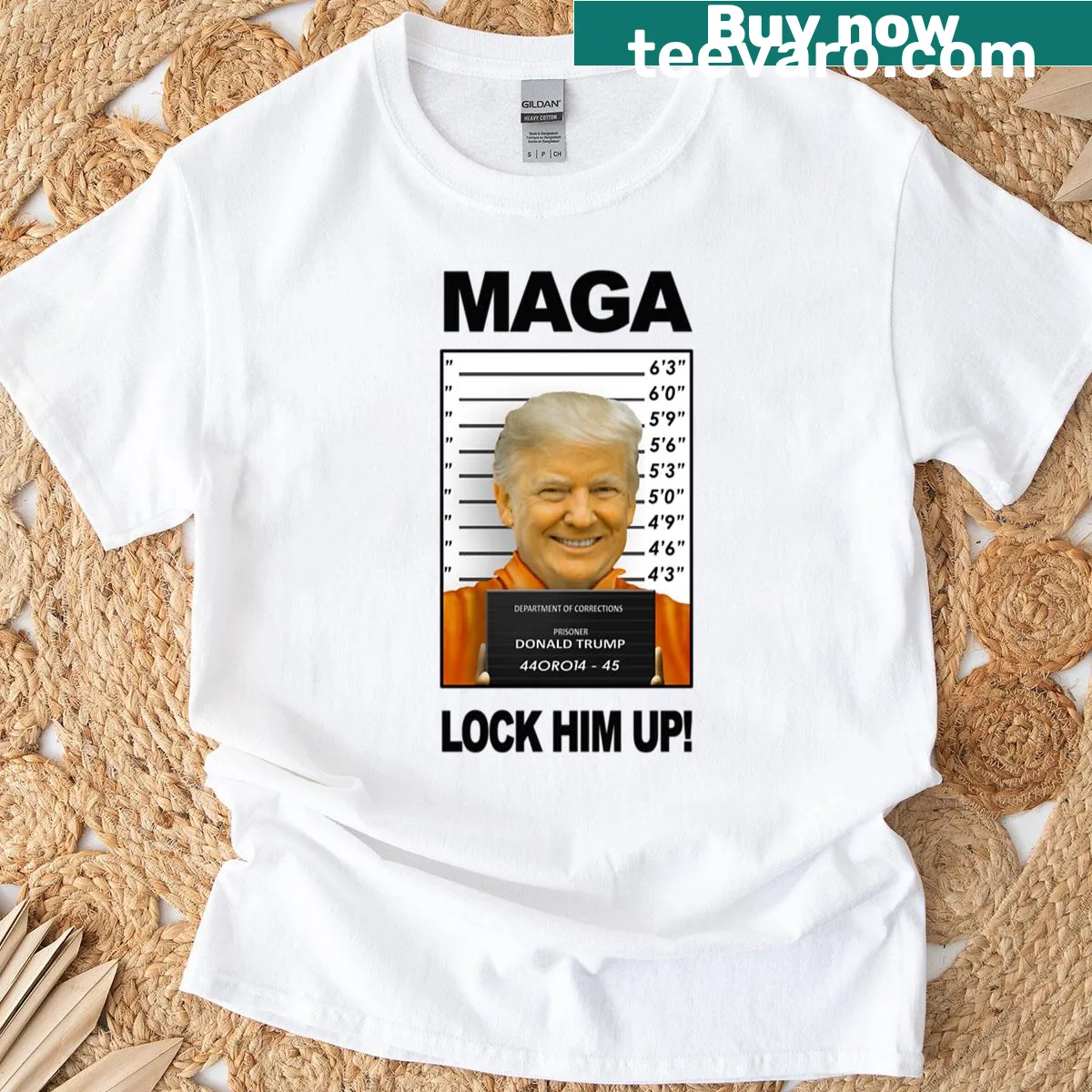 Illustration of a prison mugshot with humorous text — on a men's t-shirt