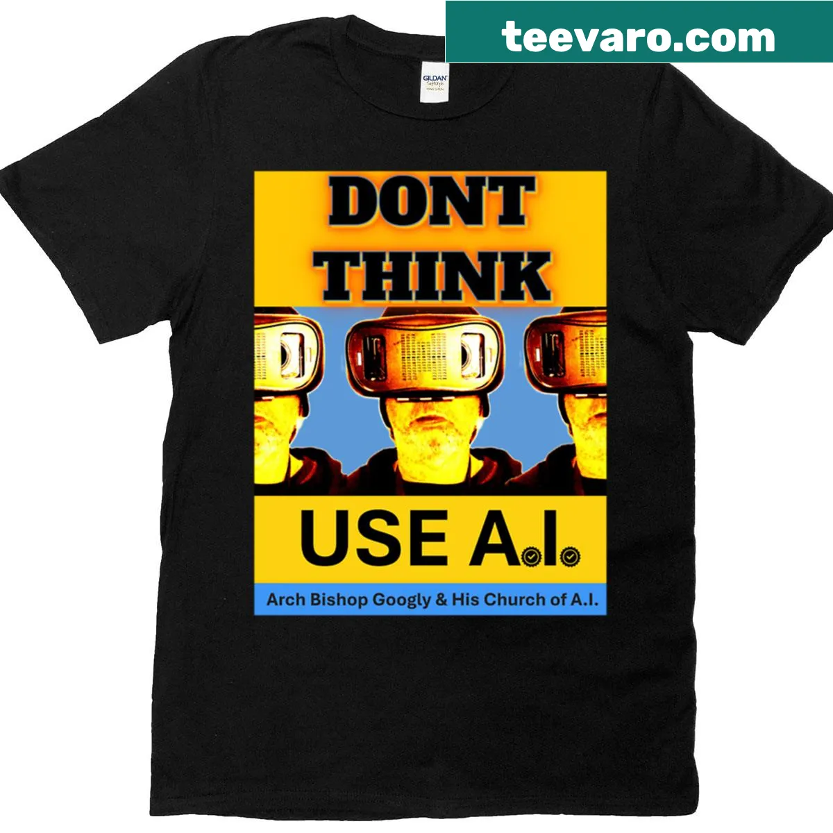 Witty Dont Think Use Ai T-shirt graphic — on a men's t-shirt