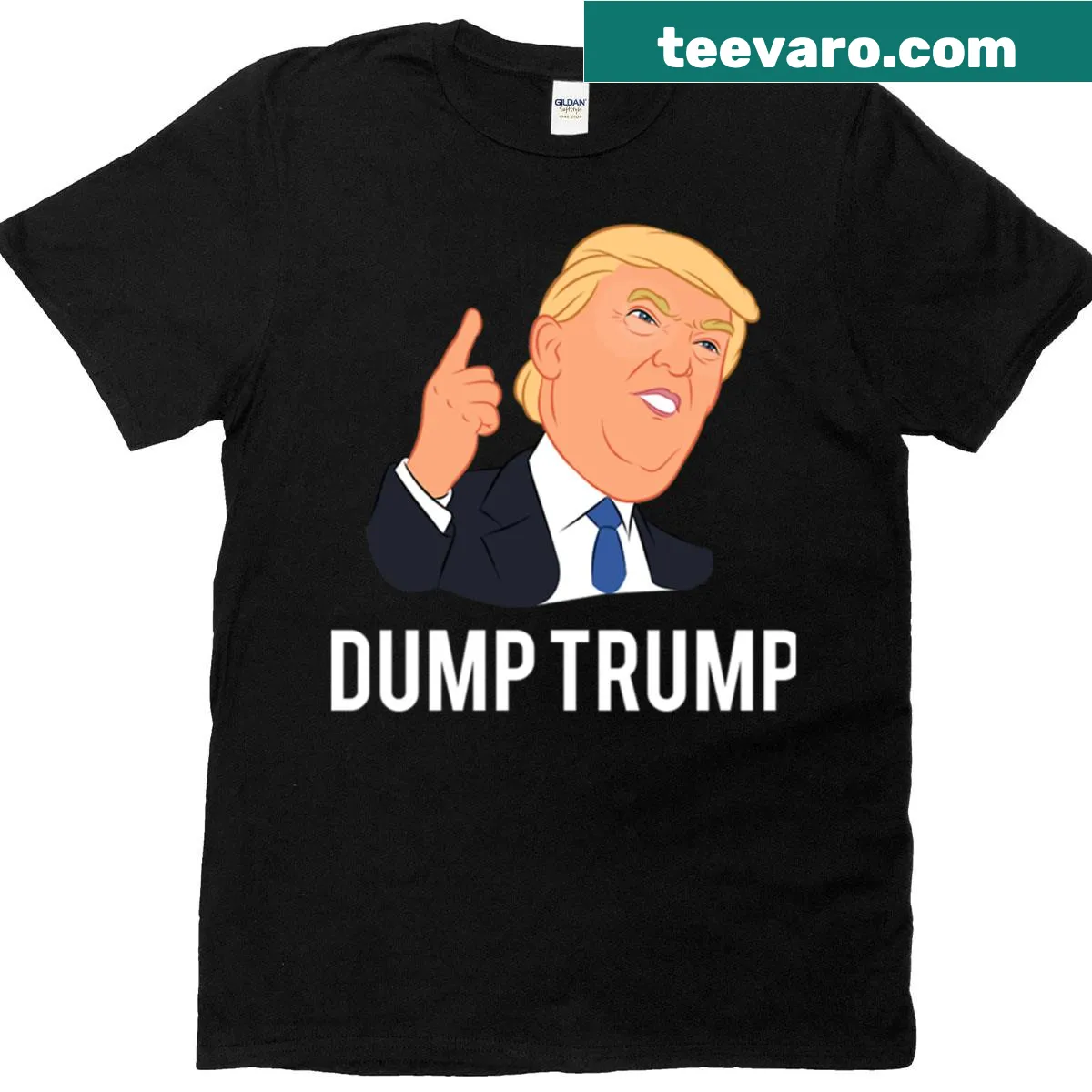 Bold typography T-shirt reading 'Dump Trump 2020' — on a men's t-shirt