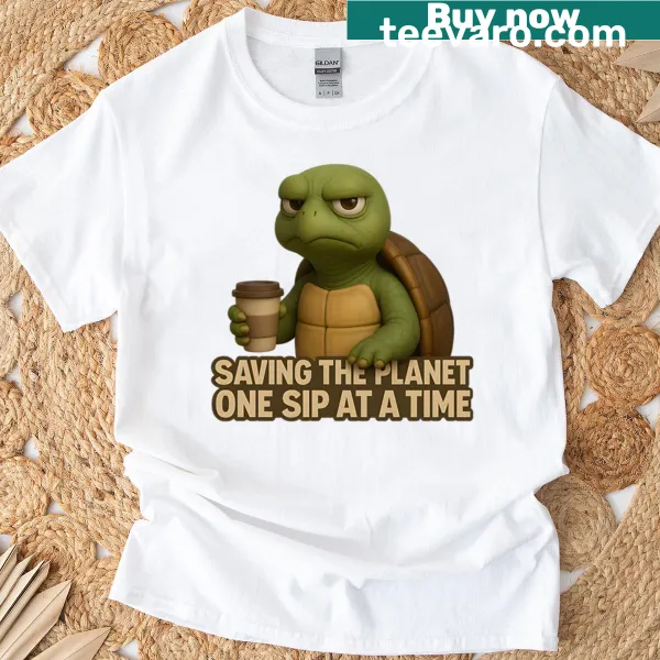 3D realistic turtle design saving the planet on an oversized t-shirt