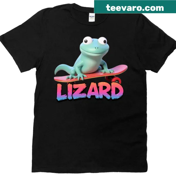 Oversized T-shirt with cartoon lizard on skateboard graphic