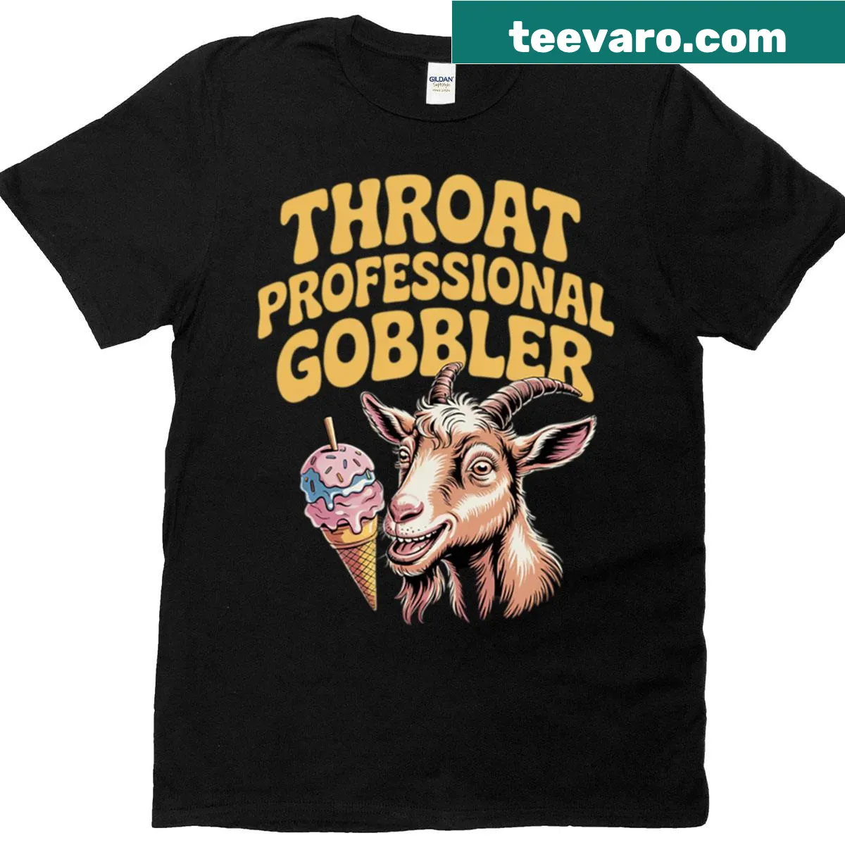 Bold text design featuring the phrase 'Throat Goat' for humor. — on a men's t-shirt