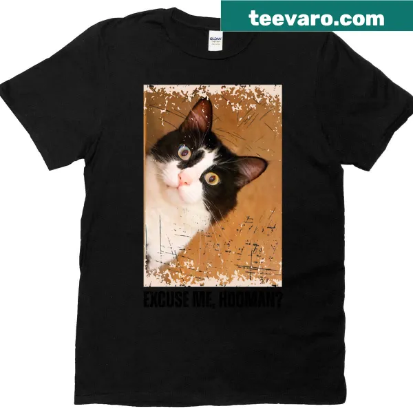 Vintage Excuse Me Hooman cat T-shirt with quirky illustrations