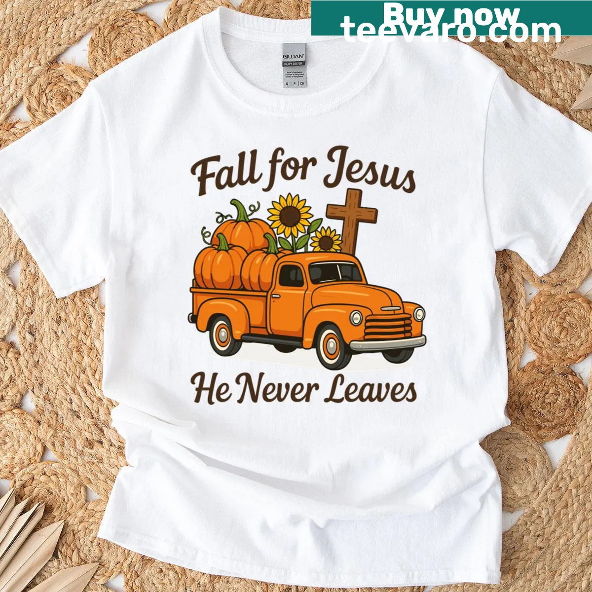 Inspirational Christian T-shirt with 'Fall For Jesus' message — on a men's t-shirt