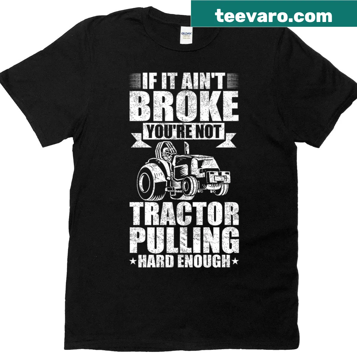 Illustration of a tractor pulling another tractor, celebrating farming — on a men's t-shirt