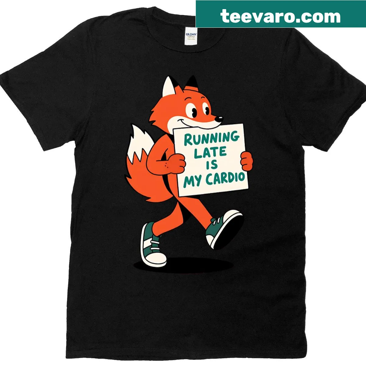 Funny shirt with text about being late, designed for casual wear — on a men's t-shirt