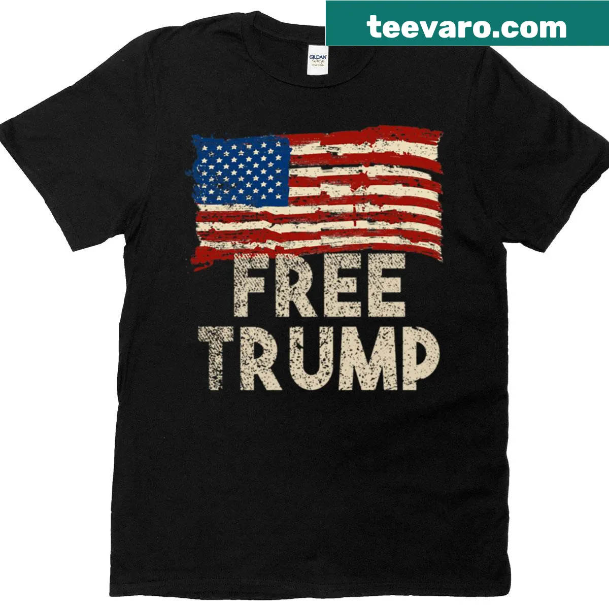 Text-based design stating 'Free Trump' on a casual t-shirt — on a men's t-shirt