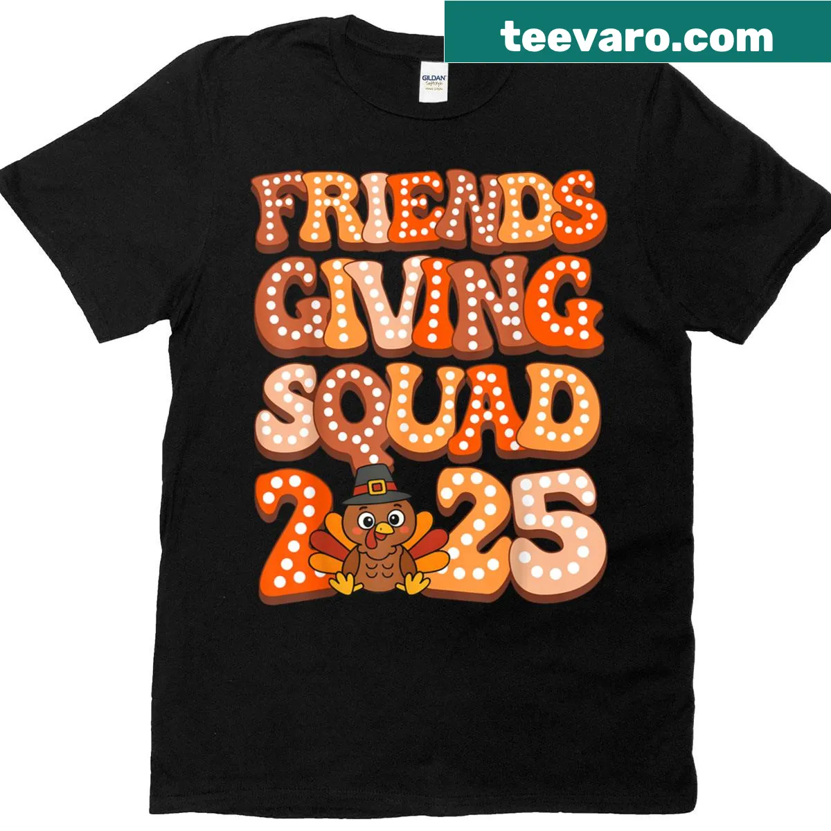 Festive typography t-shirt for Friendsgiving with turkey design — on a men's t-shirt