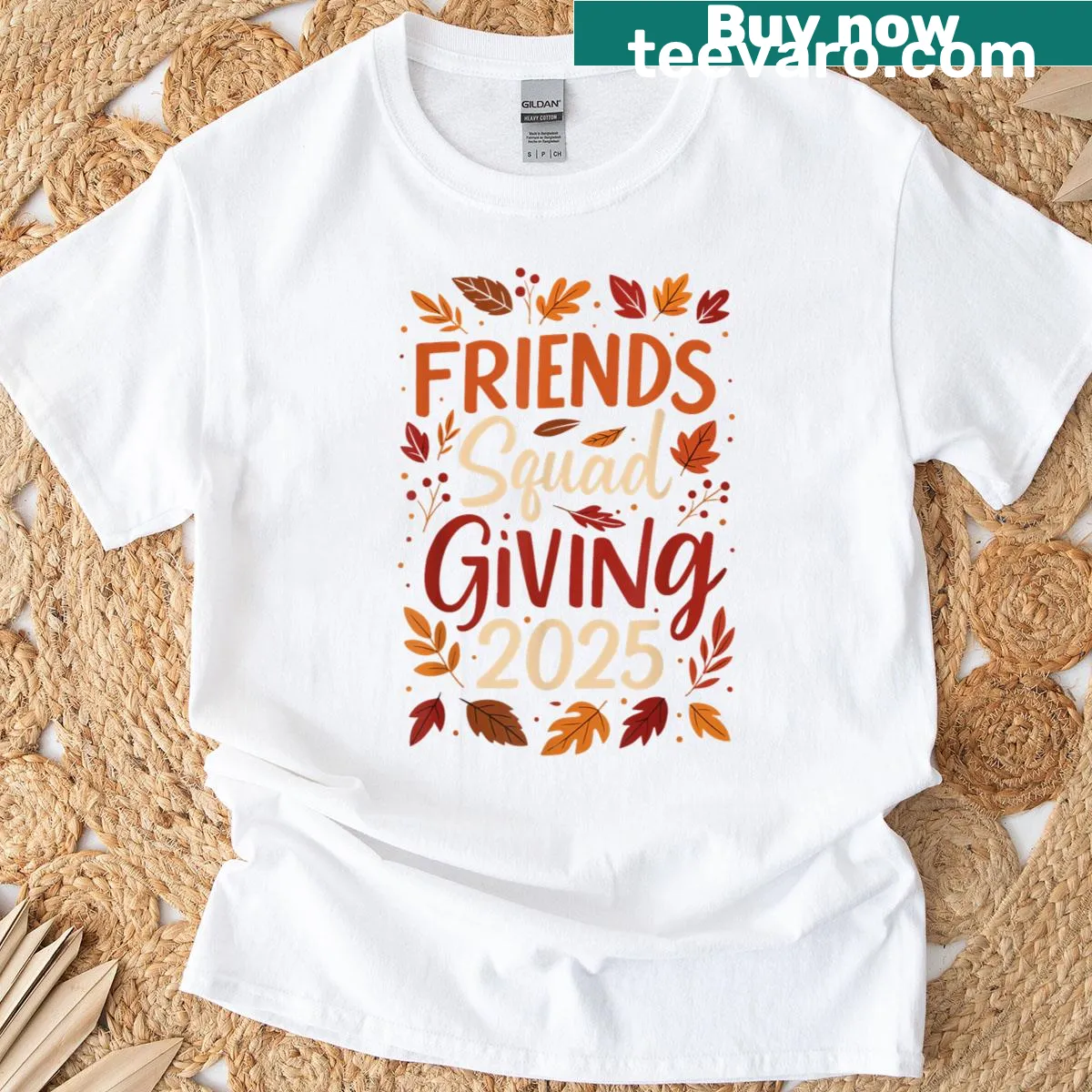 Friends squad Thanksgiving illustration on a crew t-shirt — on a men's t-shirt