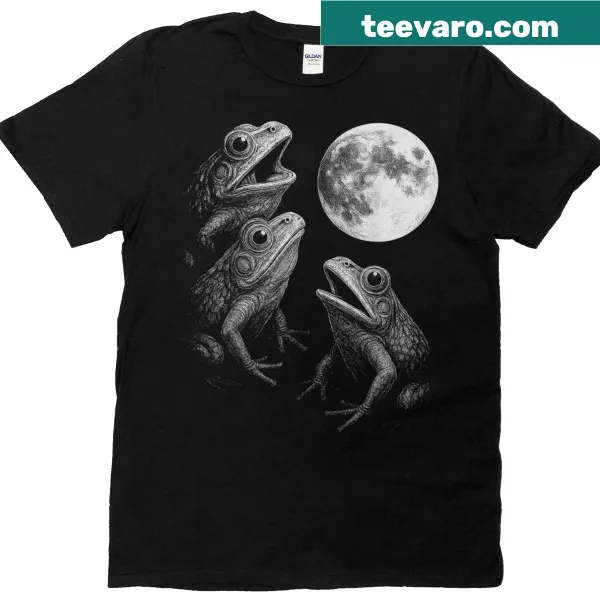 Vintage t-shirt depicting frogs howling at the moon in dark art style