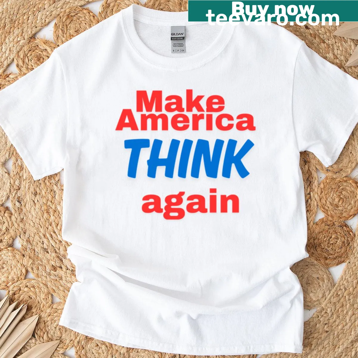 Political slogan T-shirt with bold lettering — on a men's t-shirt