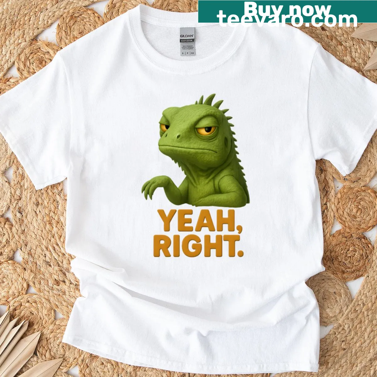 Realistic 3D lizard graphic with humorous expression — on a men's t-shirt