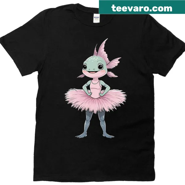 Cute axolotl ballerina illustration in tutu on a t-shirt