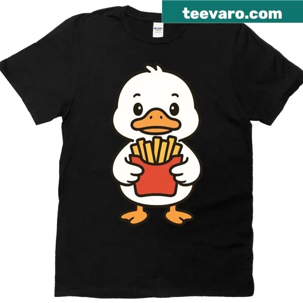 Cartoon duck holding french fries graphic t-shirt