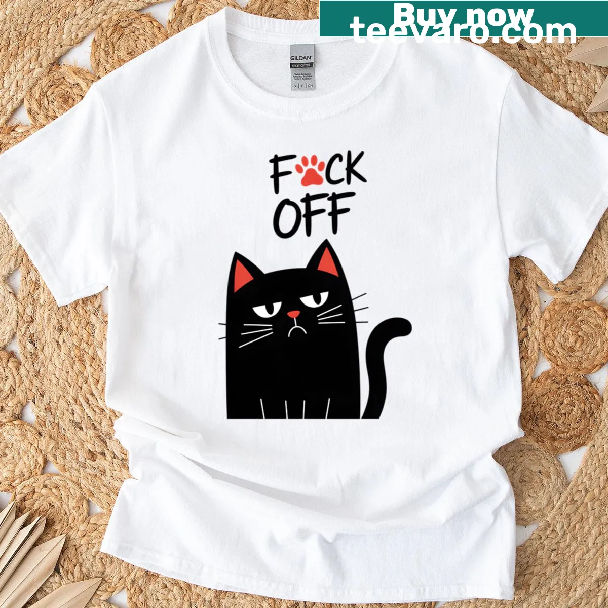 Grumpy black cat t-shirt with paw print and sarcastic text — on a men's t-shirt