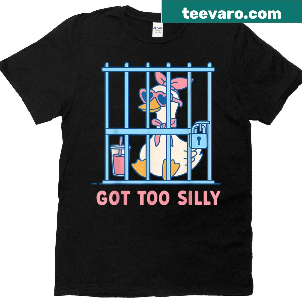Adorable cartoon of a silly goose with the phrase 'Got Caught' — on a men's t-shirt