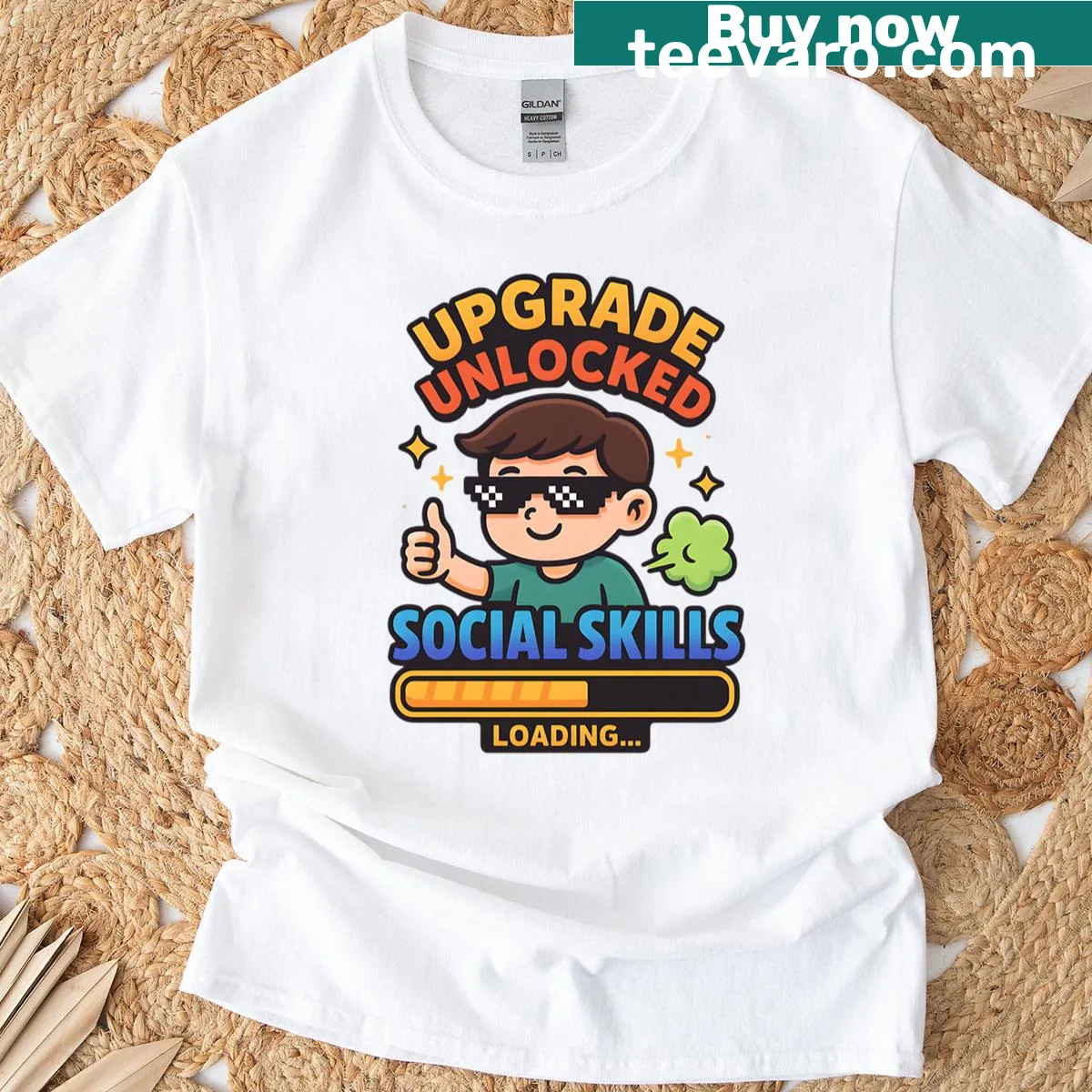 Meme about leveling up social skills in a gamer design — on a men's t-shirt