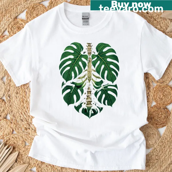 Humorous gardening T-shirt with skeleton and plant design