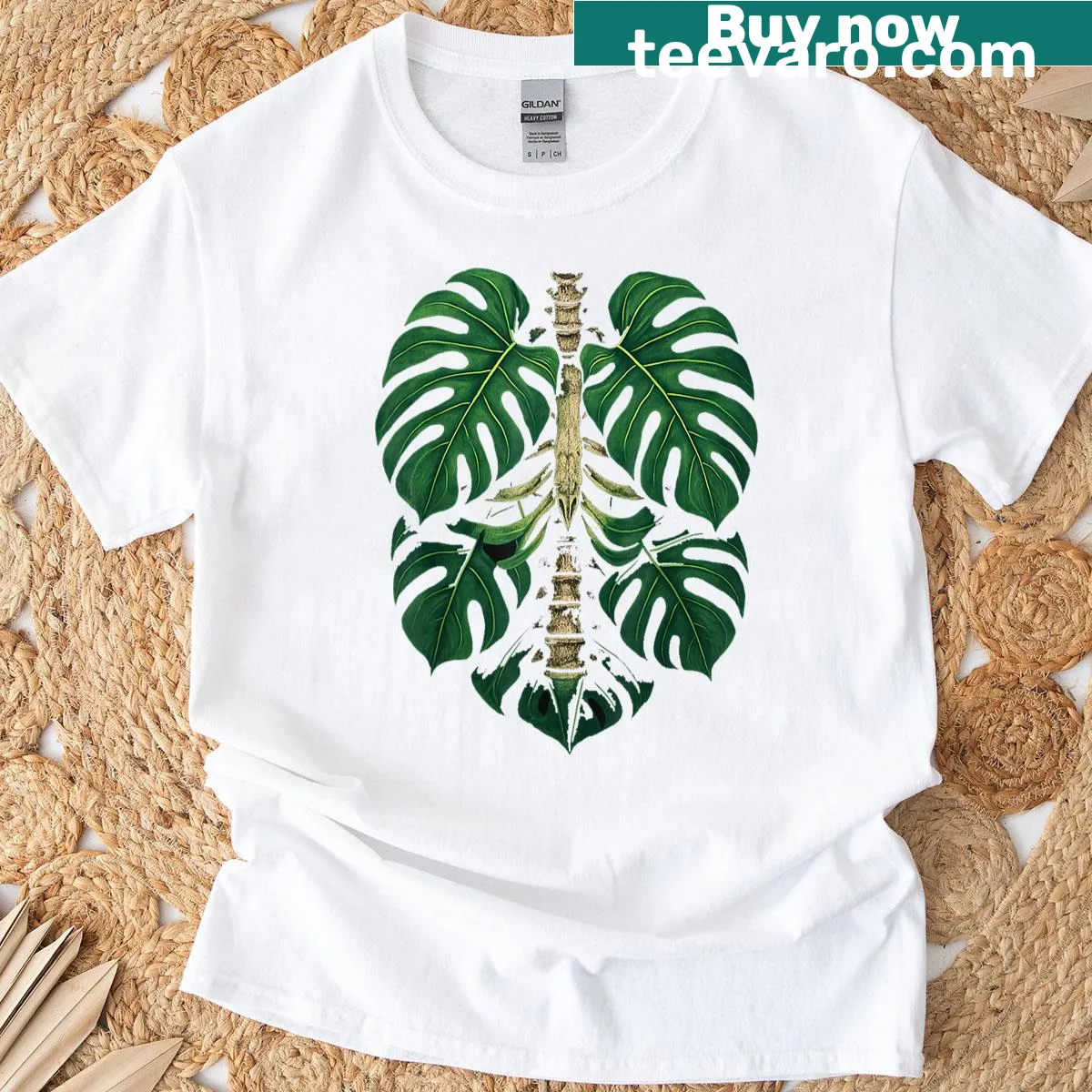 Humorous gardening T-shirt with skeleton and plant design — on a men's t-shirt