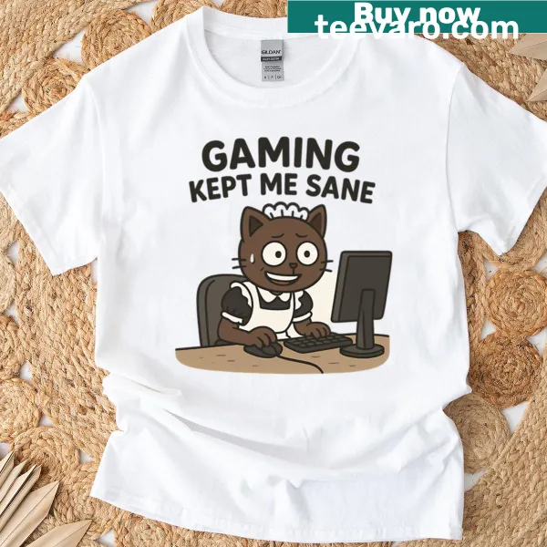 Funny t-shirt of a gamer in a maid outfit, emphasizing humor