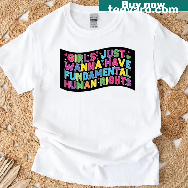 T-shirt featuring typography advocating for human rights for women.
