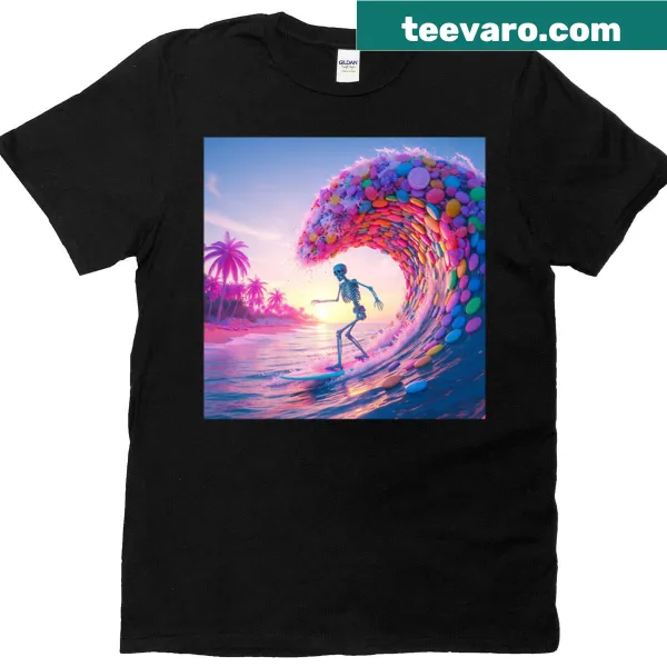 Halloween t-shirt featuring playful candy skull graphic