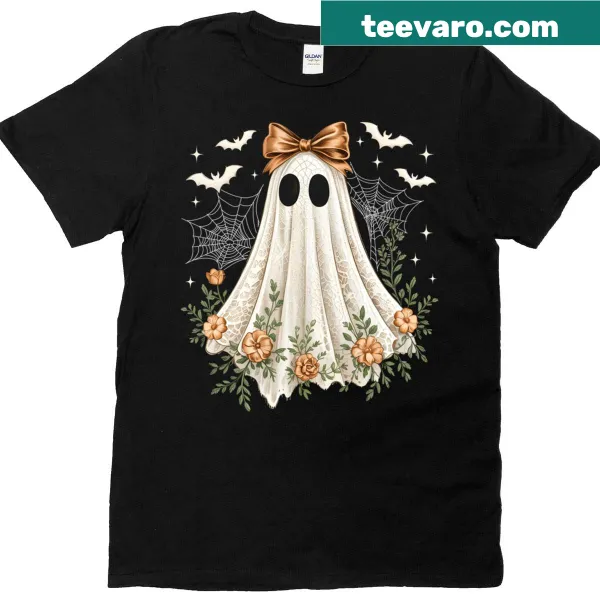 Cute lace ghost design with 'Boo' text on T-shirt