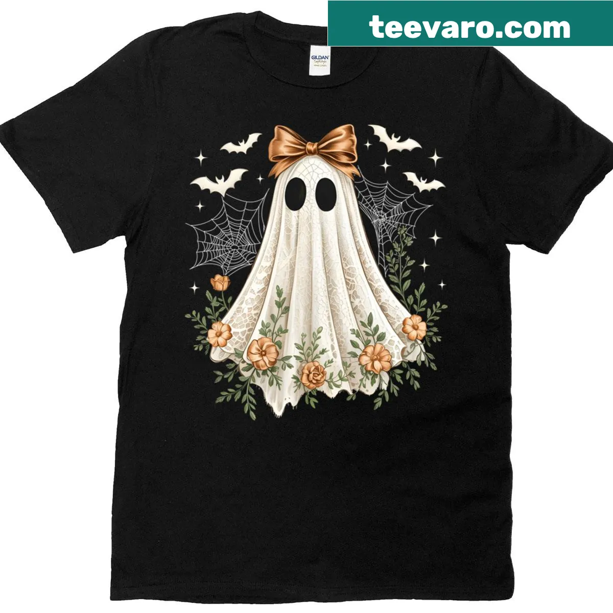 Cute lace ghost design with 'Boo' text on T-shirt — on a men's t-shirt