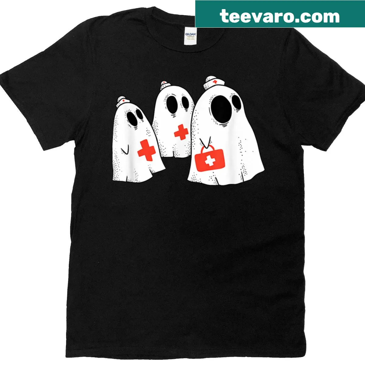 Halloween t-shirt with medical ghosts for nurses and medical staff — on a men's t-shirt