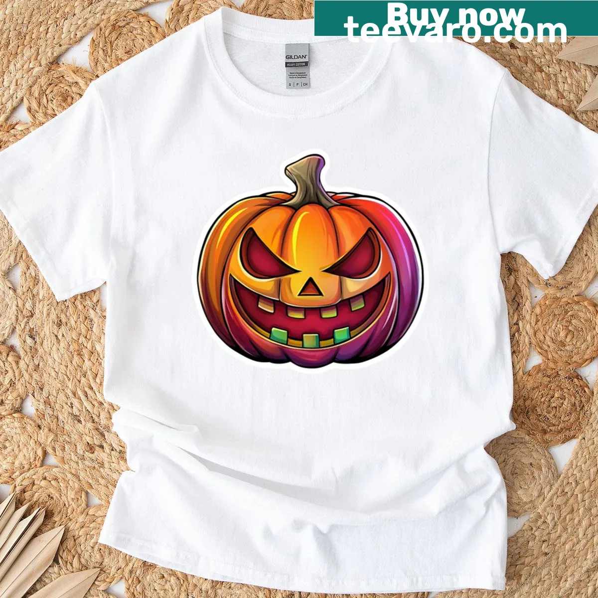 Cute pumpkin design on a Halloween t-shirt — on a men's t-shirt