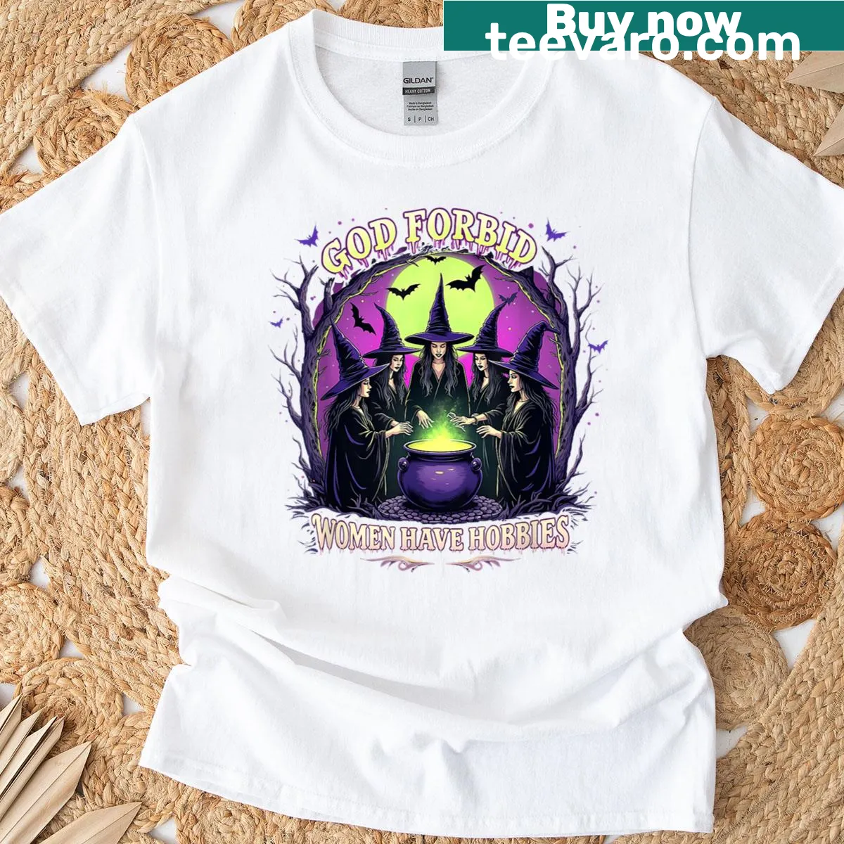 Funny Halloween T-shirt with text about witches and hobbies — on a men's t-shirt