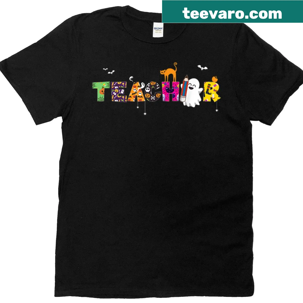 Playful Halloween-themed T-shirt for women teachers — on a men's t-shirt